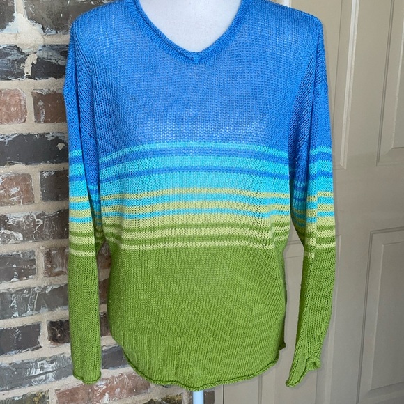 Sigrid Olsen Sport Open Weave Banded Stripe Sweater Long Sleeve Size Medium - Picture 4 of 9